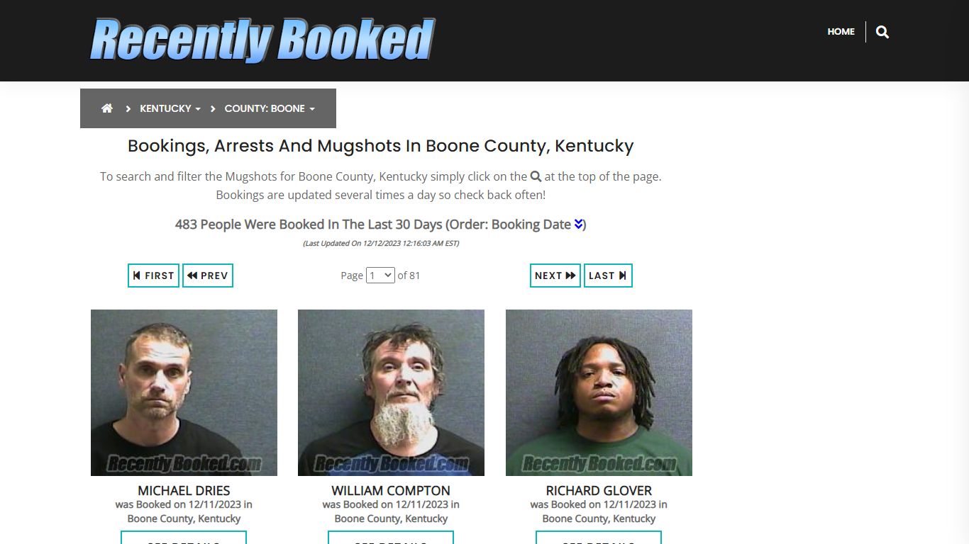 Recent bookings, Arrests, Mugshots in Boone County, Kentucky